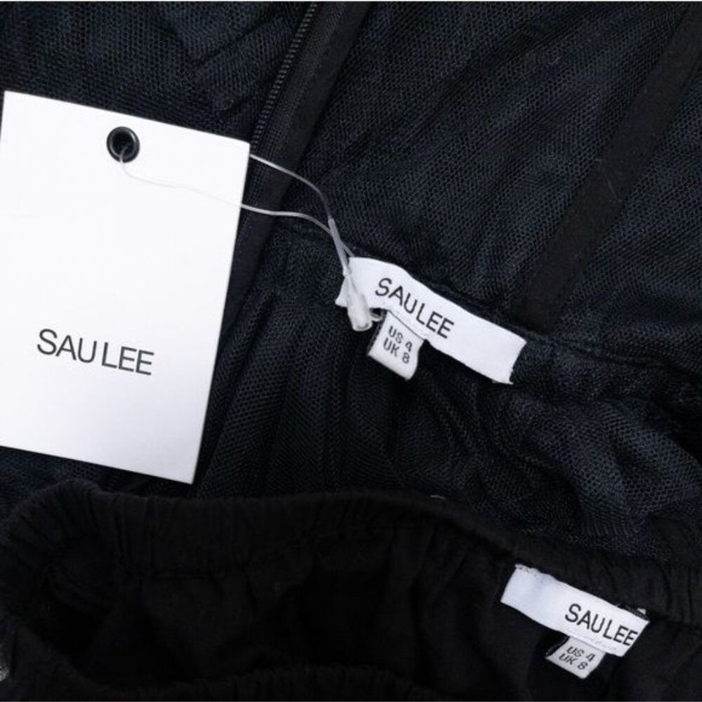 NWT Sau Lee Camille Tulle Ruffle Gown 4 Black Sheer Tiered Bustier Aline - Picture 14 of 14